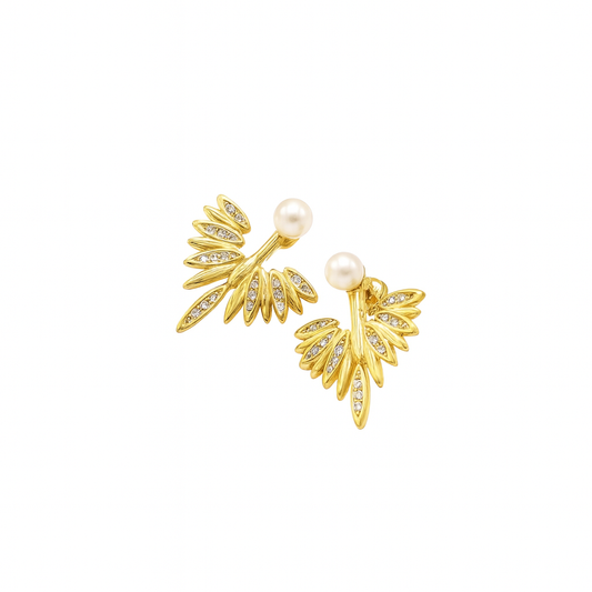 Gold Pearl & Crystal Leaf