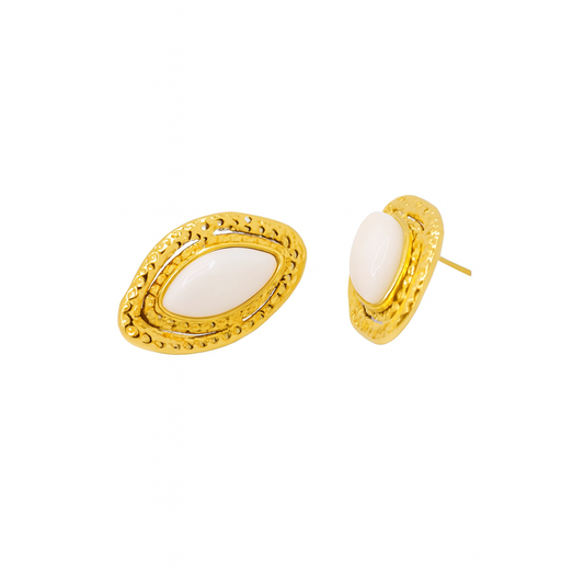 Gold Oval White Stone