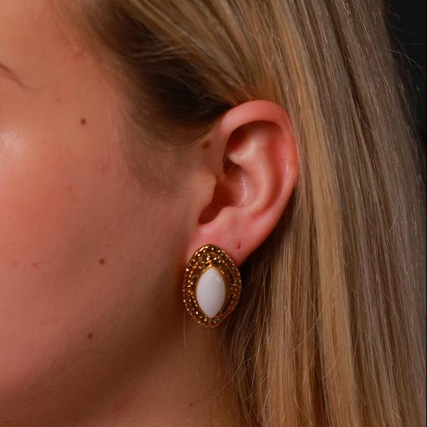 Gold Oval White Stone